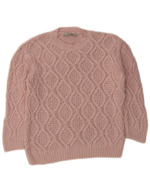 Zara Womens Crew Neck Jumper Sweater UK 14 Medium Pink Cotton