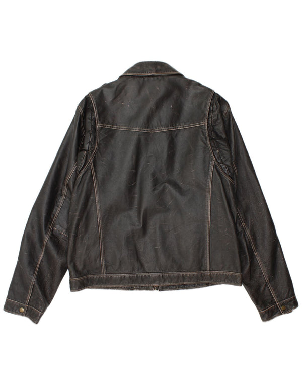 Le Frog Chaqueta de cuero militar para mujer IT 52 2XL Negro