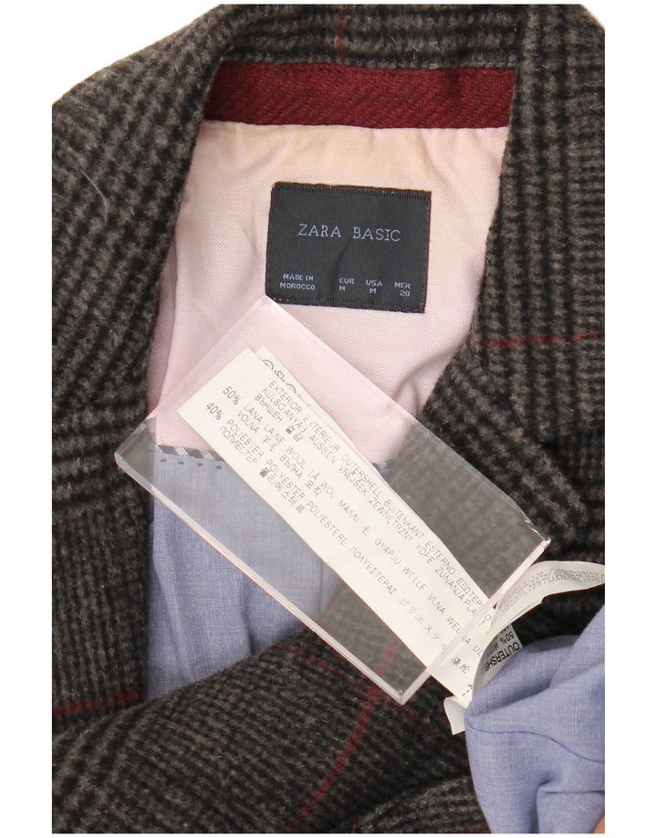 Zara Chaqueta Blazer De 1 Botón Para Mujer UK 42 Lana De Pata De Gallo Gris Medio
