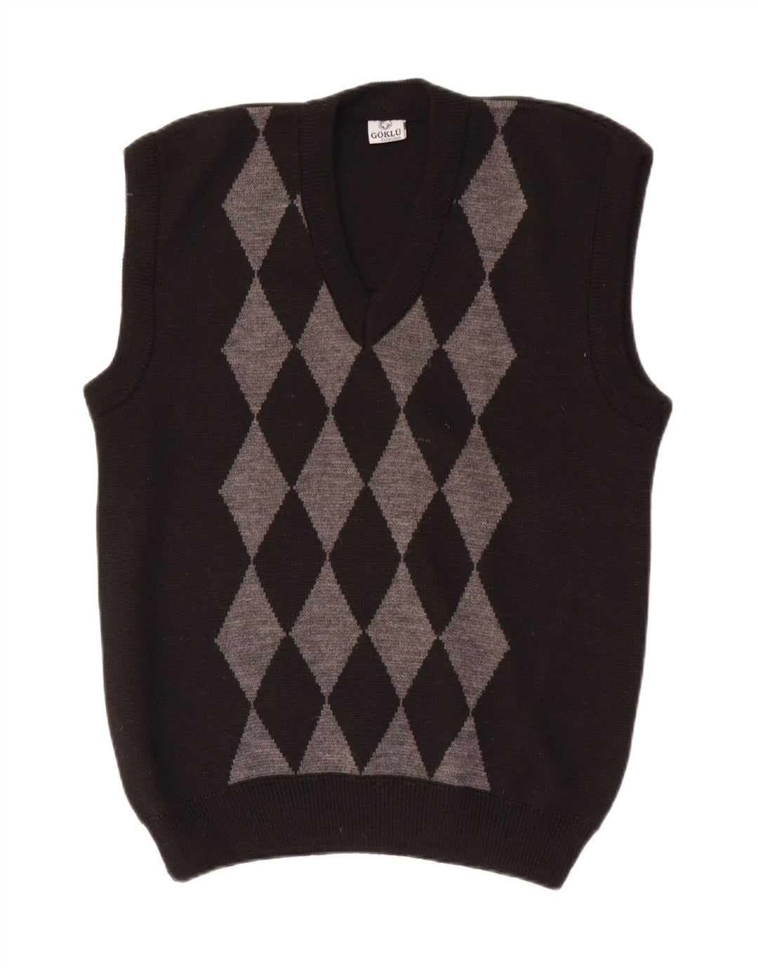 Vintage hombres chaleco tanque top pequeño negro Argyle/Diamond