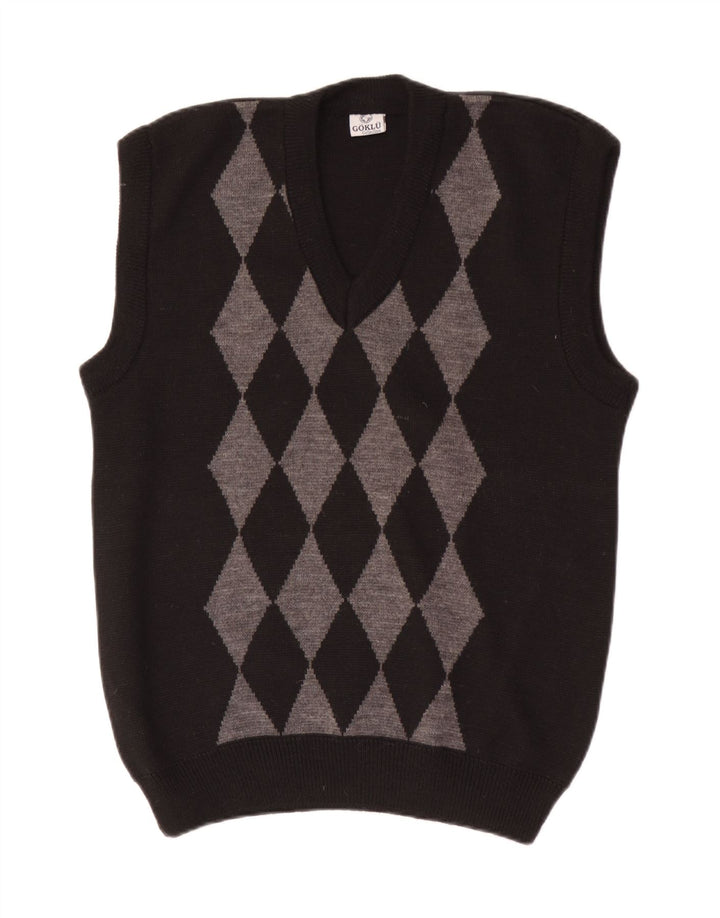 Vintage hombres chaleco tanque top pequeño negro Argyle/Diamond