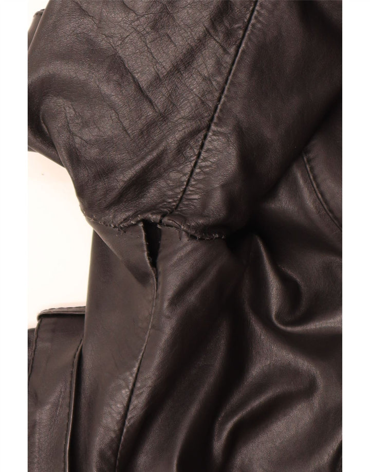 Vintage mujer doble pecho cuero abrigo IT 46 grande negro