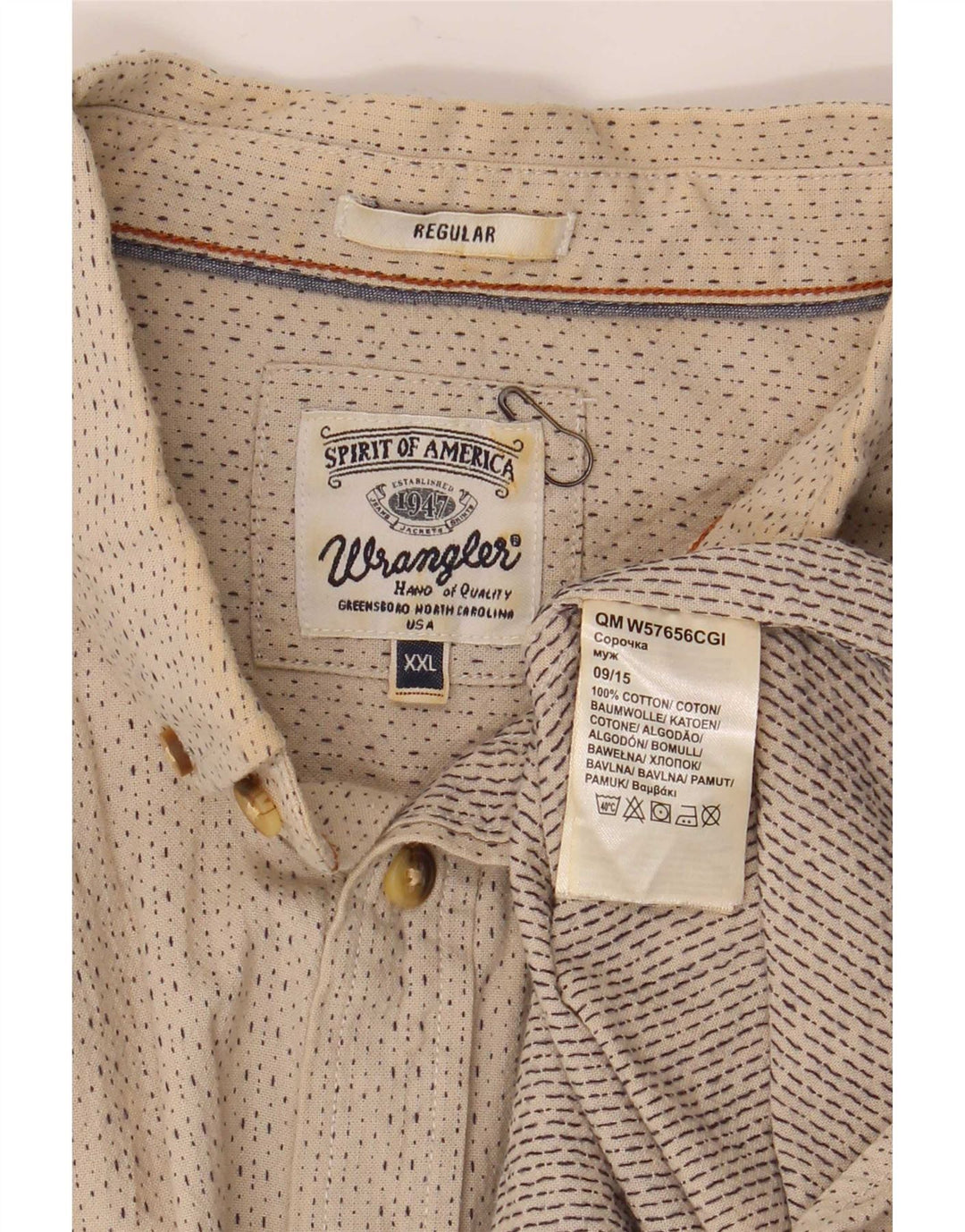 Wrangler Camisa Regular Fit Para Hombre 2XL Algodón Con Manchas Beige