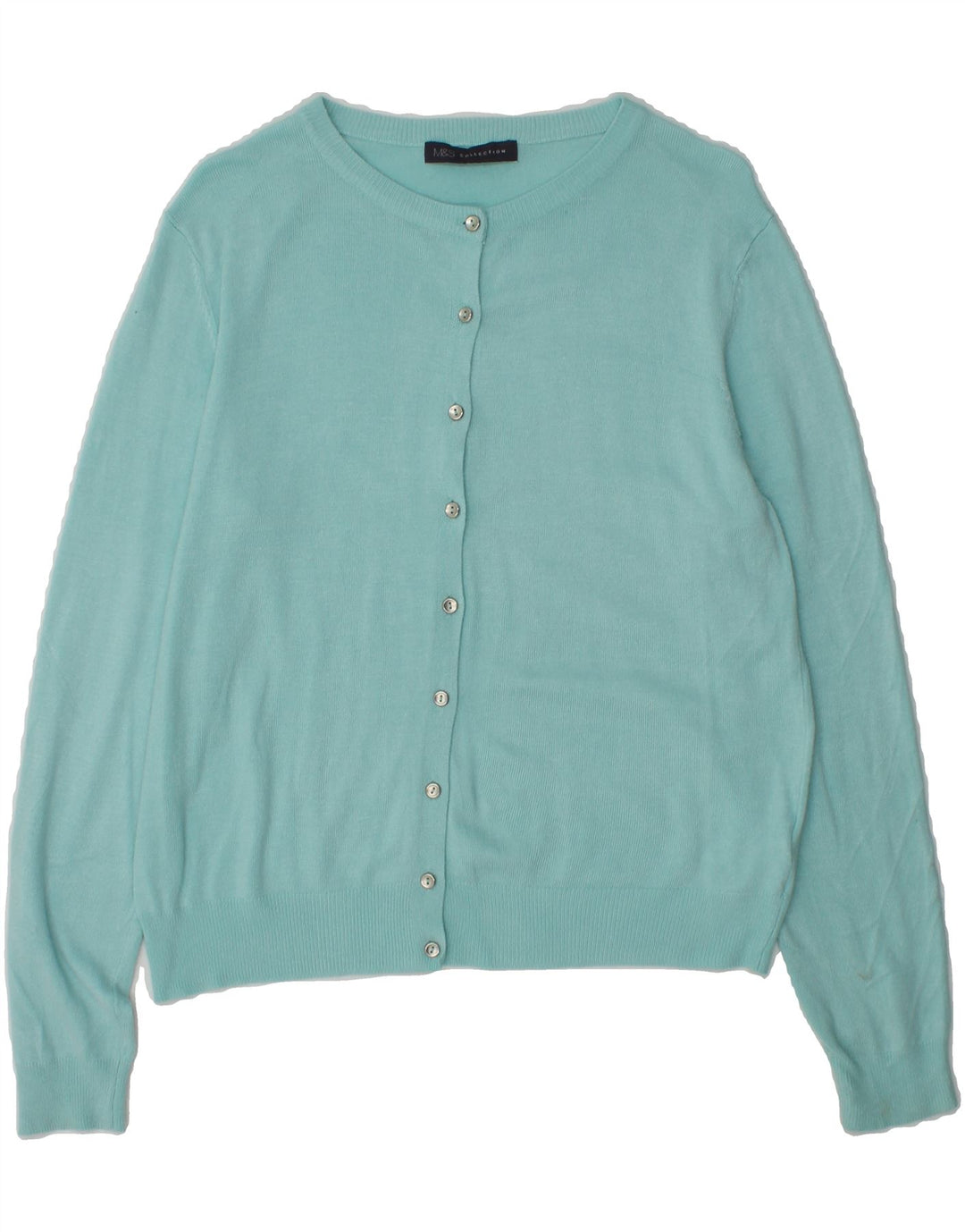 MARKS & SPENCER Womens Cardigan Sweater UK 12 Medium Turquoise Viscose Vintage Marks & Spencer and Second-Hand Marks & Spencer from Messina Hembry 