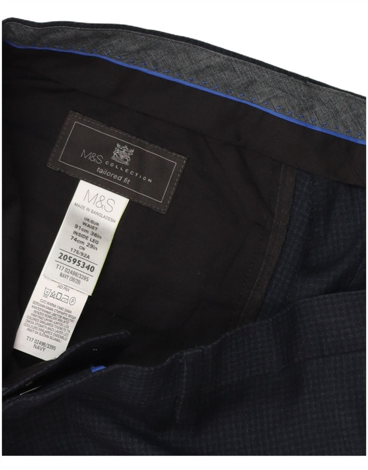 Marks & Spencer Pantalón de traje entallado para hombre W36 L29 Cuadros azul marino