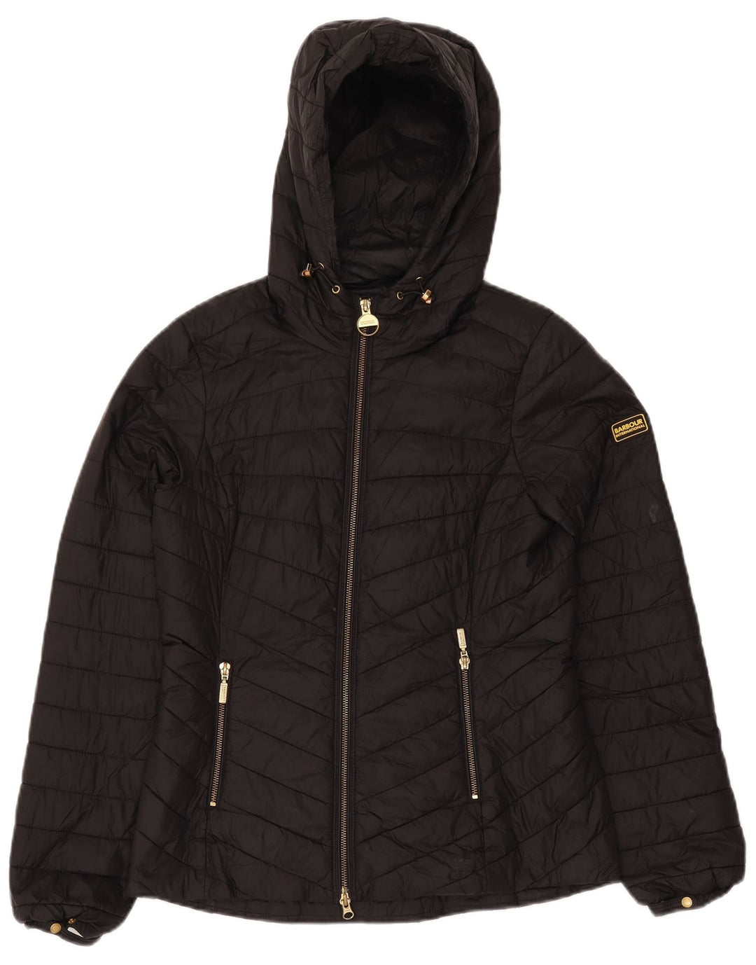 BARBOUR Chaqueta acolchada con capucha para mujer UK 10 Small Poliamida negra