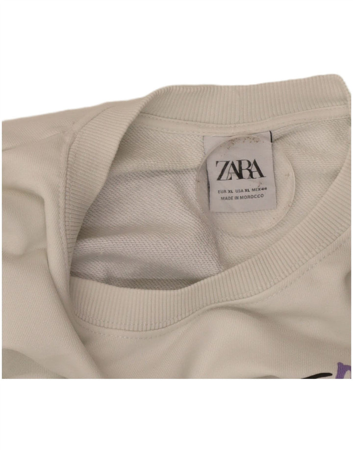 ZARA Womens Graphic Sweatshirt Jumper UK 18 XL White