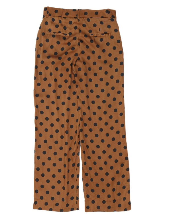 ZARA Mujer Pantalón Traje Ancho XS W24 L30 Marrón Lunares Poliéster
