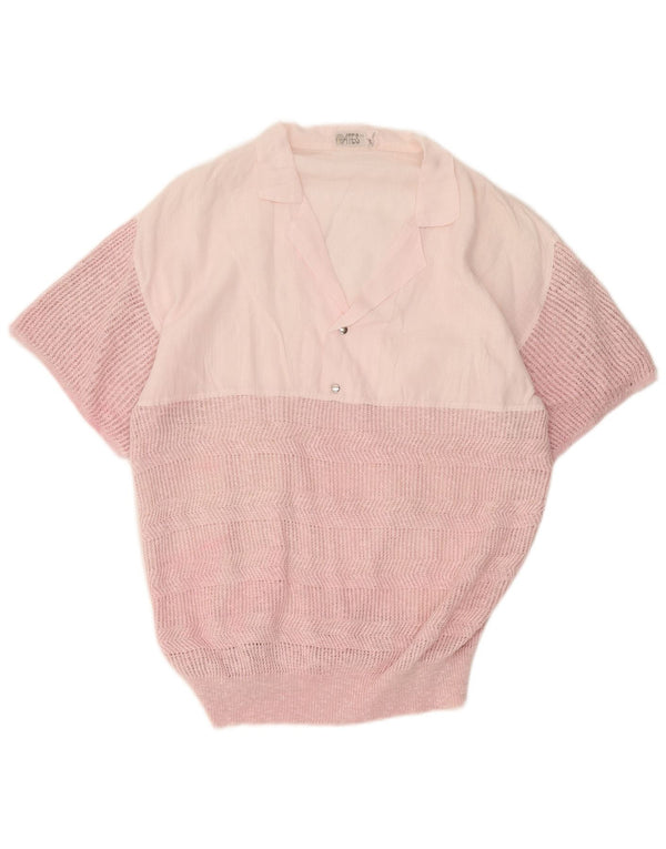 Vintage hombres manga corta pullover camisa rosa medio