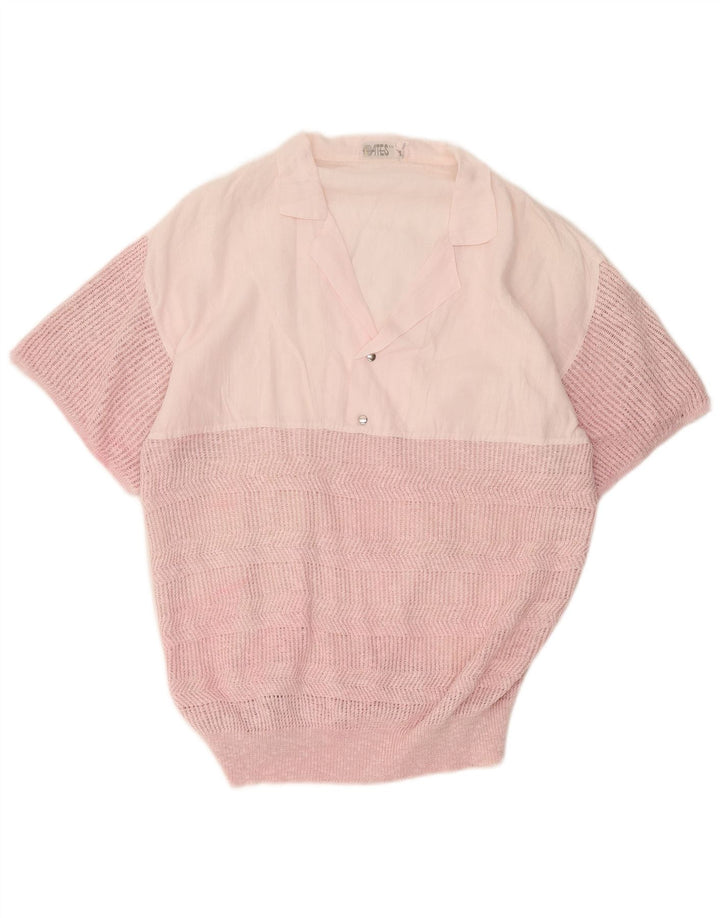 Vintage hombres manga corta pullover camisa rosa medio
