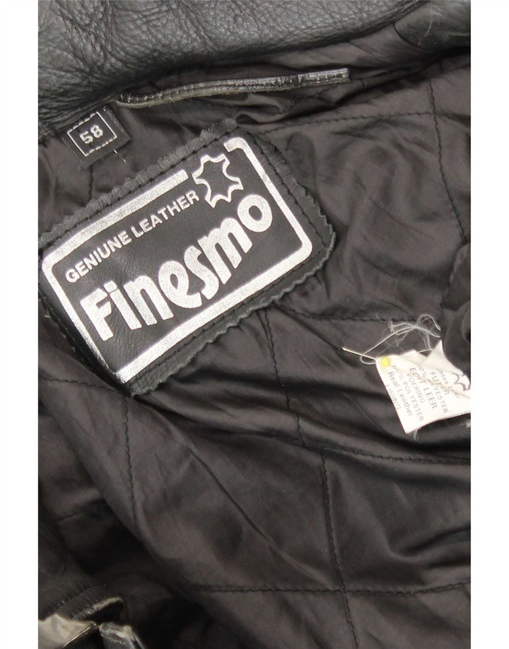 Vintage hombres cuero biker chaqueta grande cuero negro