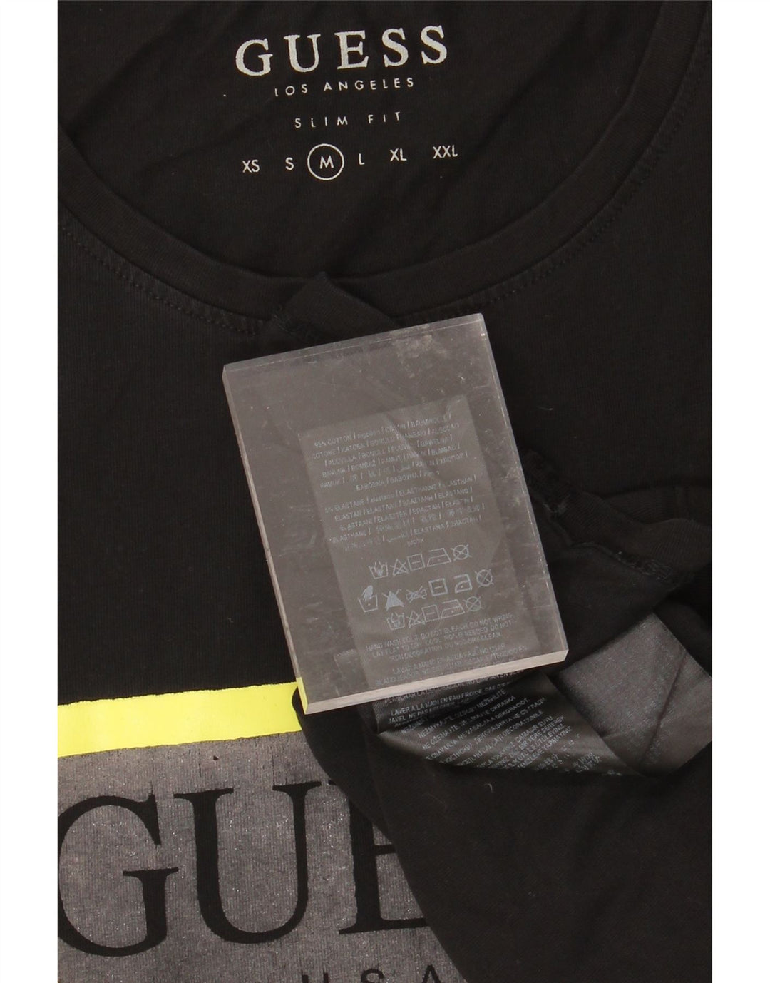 GUESS Mens Slim Fit Graphic T-Shirt Top Medium Black Cotton