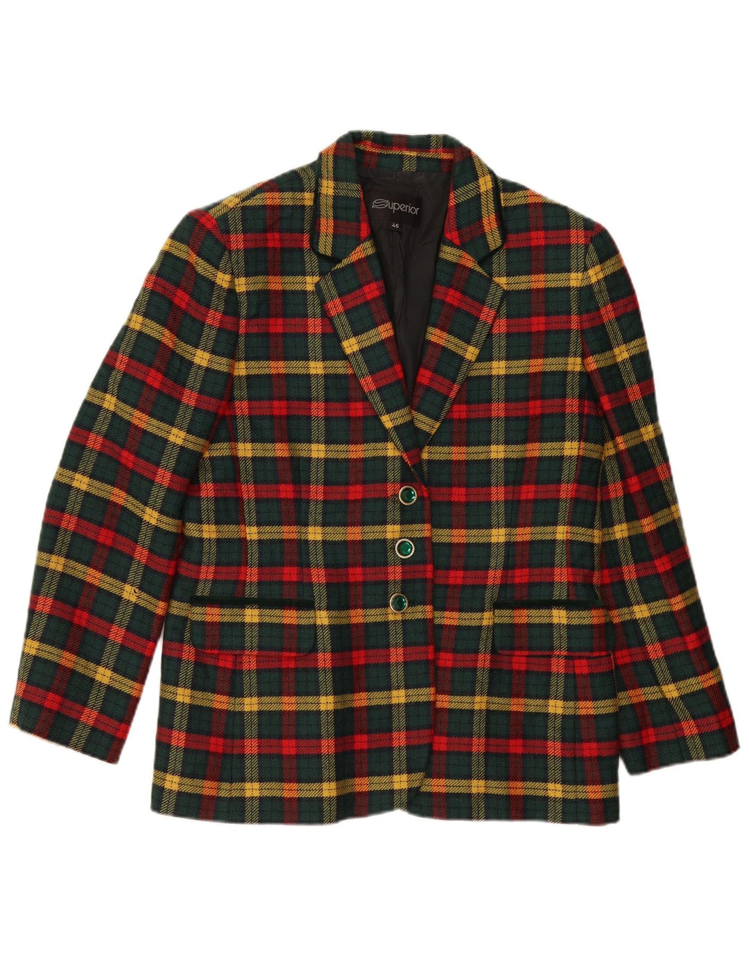 Chaqueta tipo blazer de 3 botones para mujer Superior IT 46 Lana virgen a cuadros verdes grandes