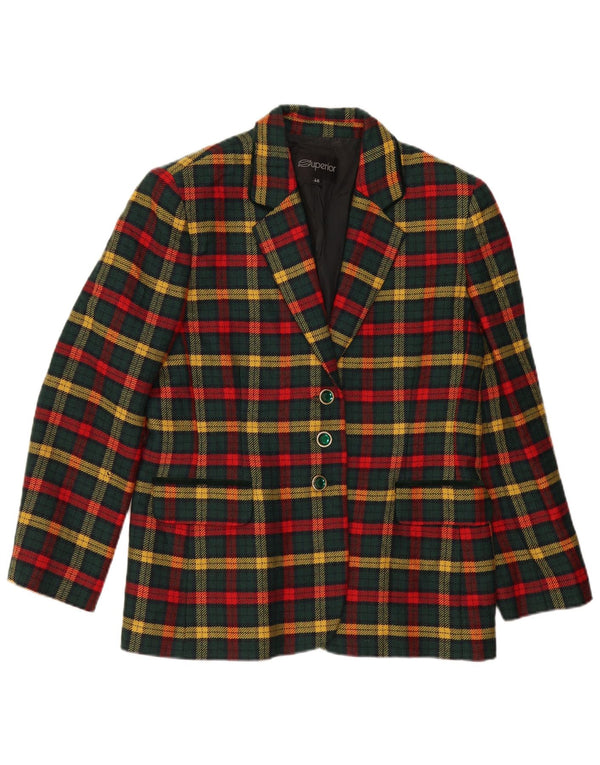 Chaqueta tipo blazer de 3 botones para mujer Superior IT 46 Lana virgen a cuadros verdes grandes