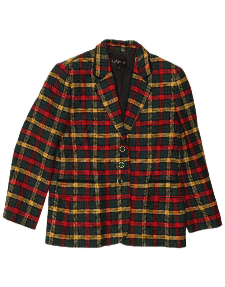 Chaqueta tipo blazer de 3 botones para mujer Superior IT 46 Lana virgen a cuadros verdes grandes