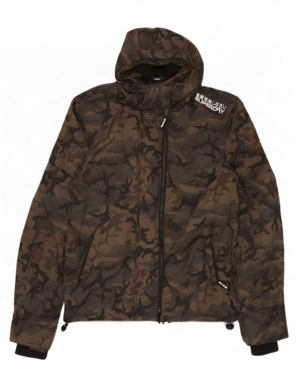 Superdry Chaqueta impermeable con capucha para hombre UK 42 XL Nylon camuflaje multicolor