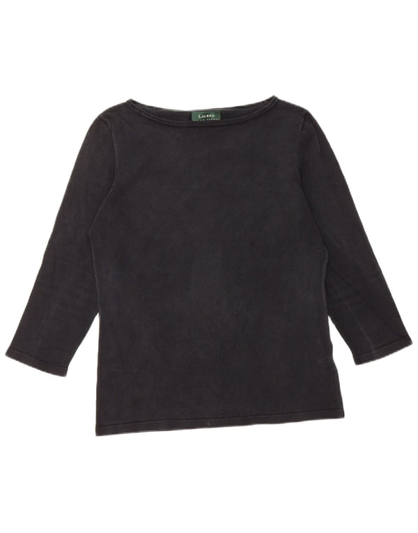 RALPH LAUREN Blusa de manga 3/4 para mujer Top UK 10 Small Black Silk