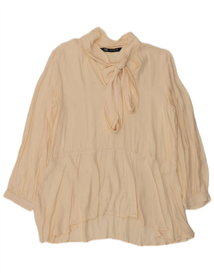 Zara Blusa extragrande con lazo frontal para mujer UK 10 Small Off White