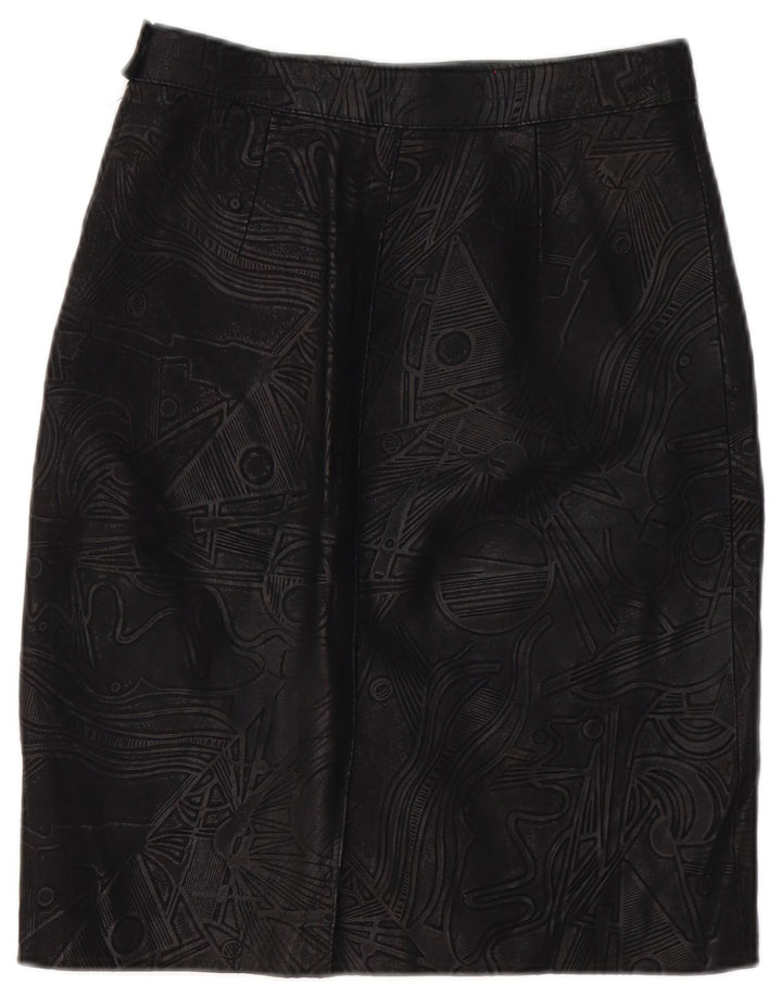 Vintage mujer falda de cuero W26 pequeño negro geométrico