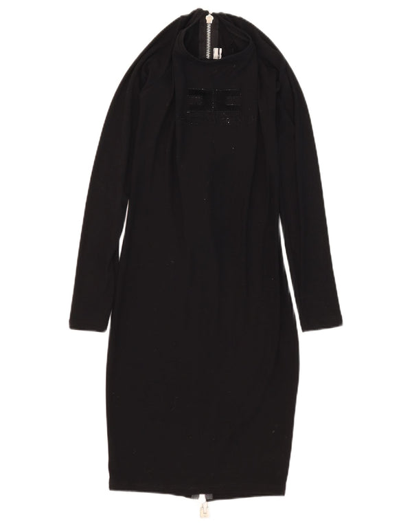 Elisabetta Franchi Vestido ajustado gráfico para mujer UK 8 Small Viscosa negra