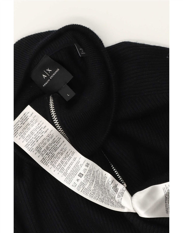 Armani Exchange Jersey con cuello y cremallera para hombre, talla grande, algodón negro