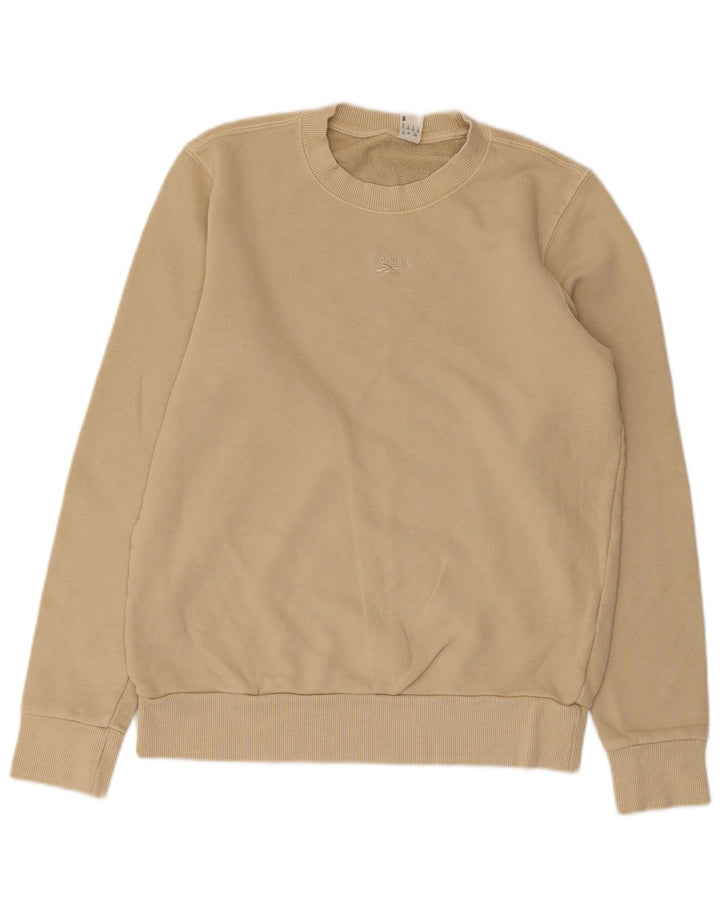 REEBOK Womens Oversized Sweatshirt Jumper UK 8/10 Small Beige Cotton
