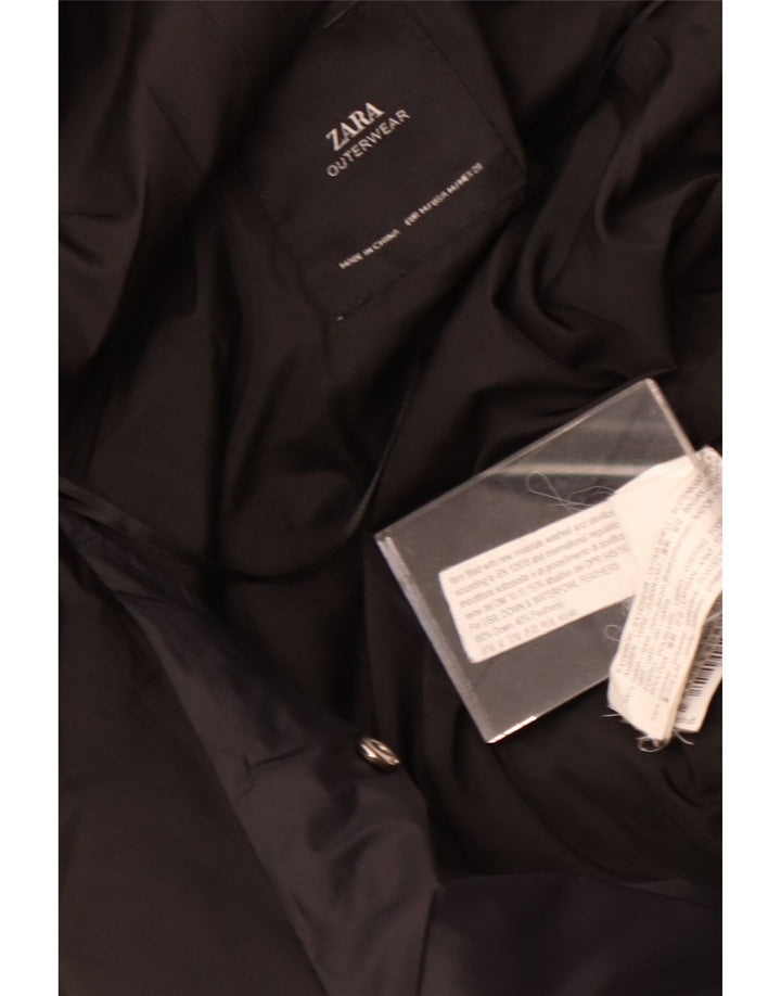 Zara Mujer Chaqueta Acolchada Con Capucha UK 44 Mediana Nylon Negro