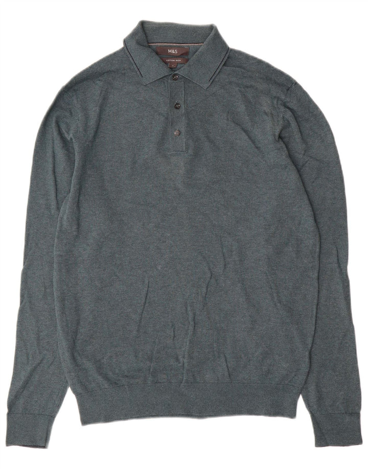 Marks & Spencer Jersey tipo polo para hombre de algodón verde medio