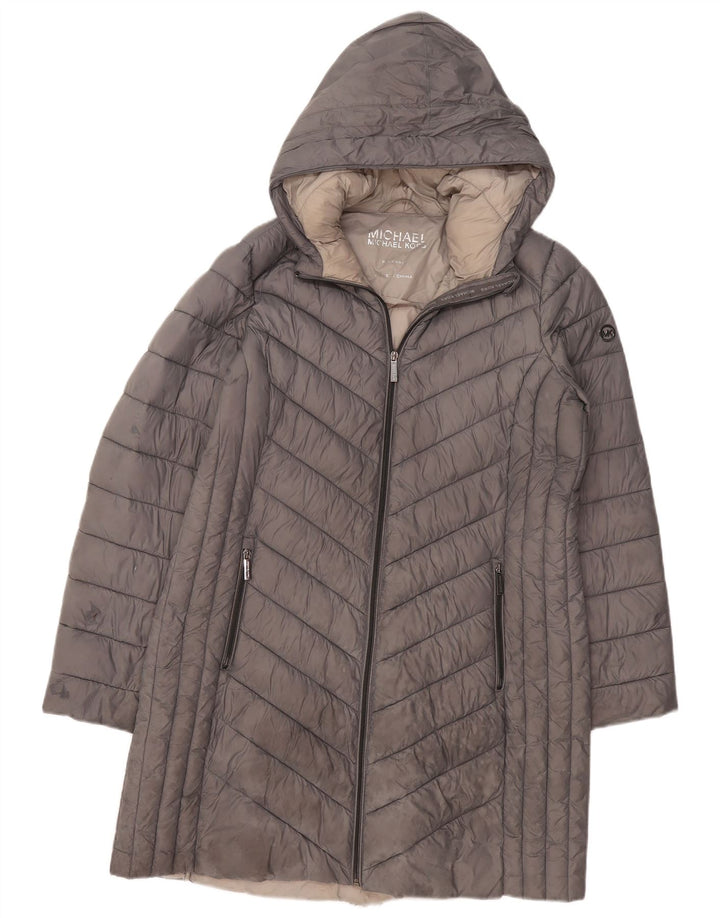 MICHAEL KORS Abrigo acolchado con capucha para mujer UK 46 Grande Nylon gris