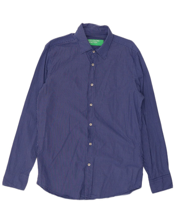 Camisa de hombre BENETTON de algodón a cuadros azules grandes