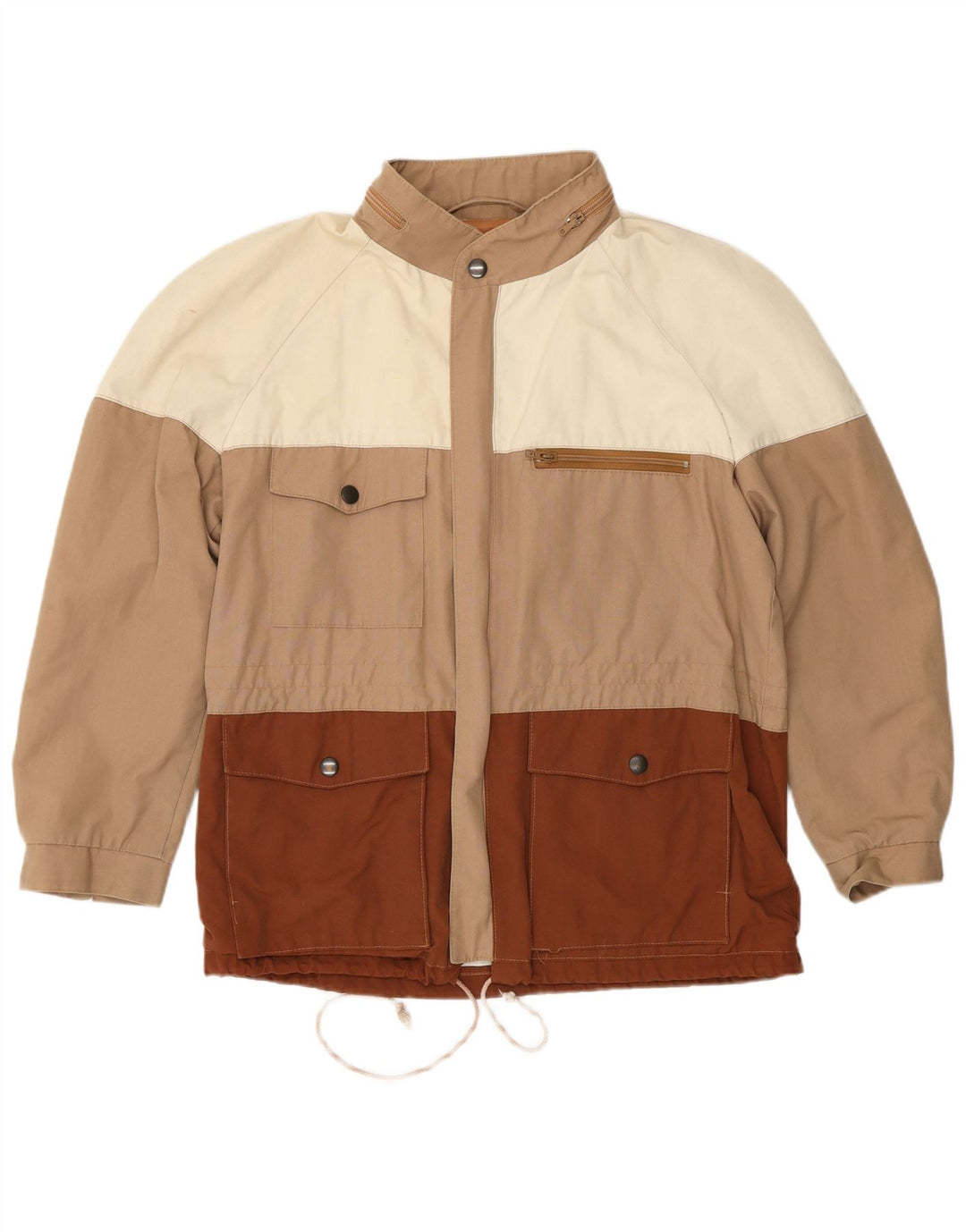 Chaqueta cortavientos con capucha vintage para hombre IT 46 Small Beige Colourblock