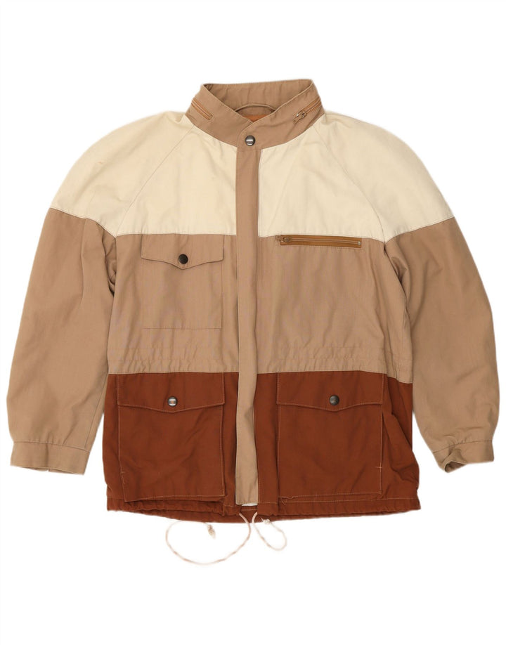 Chaqueta cortavientos con capucha vintage para hombre IT 46 Small Beige Colourblock