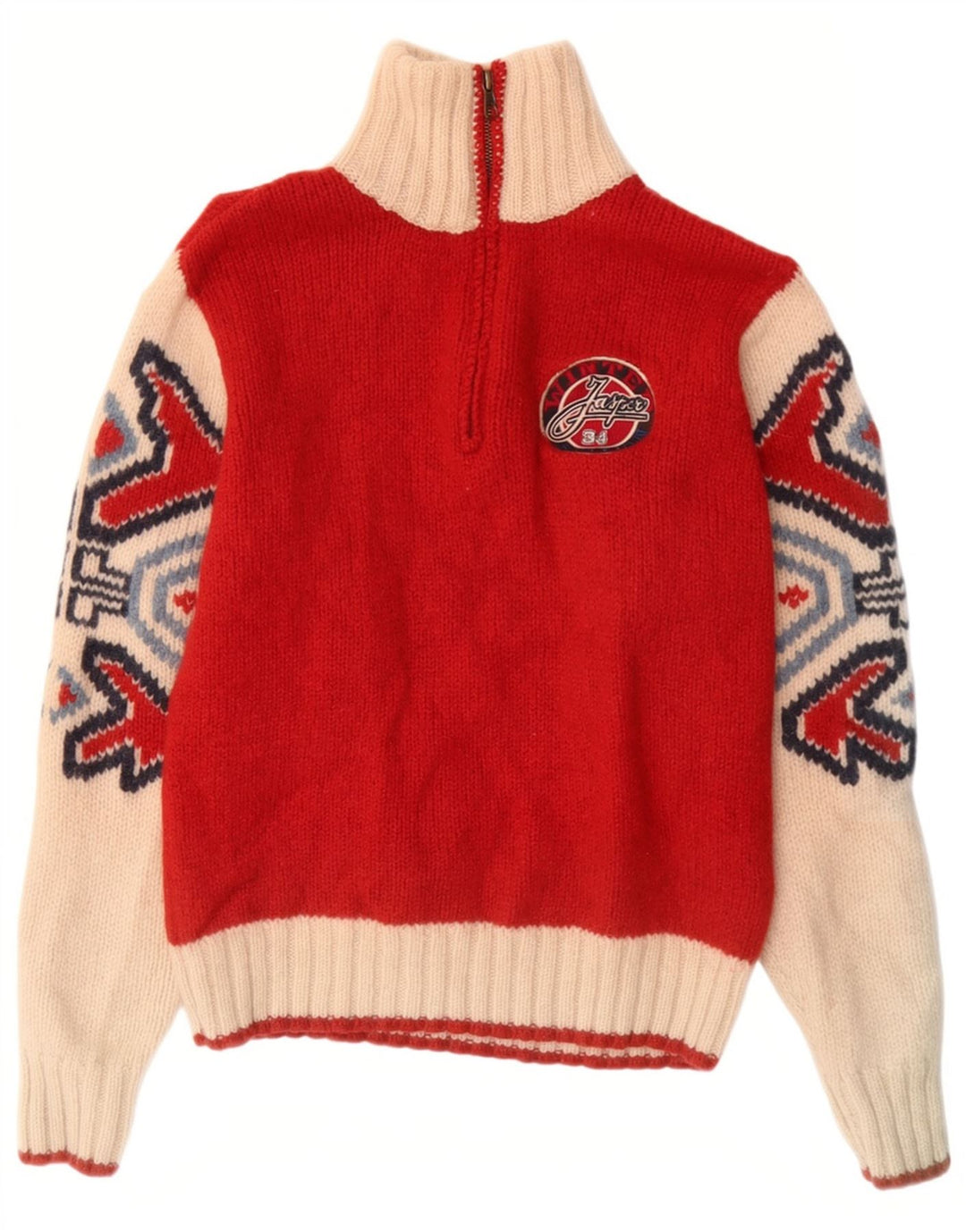 Marlboro Classics - Jersey para hombre con cuello y cremallera, color rojo pequeño, lana Fair Isle