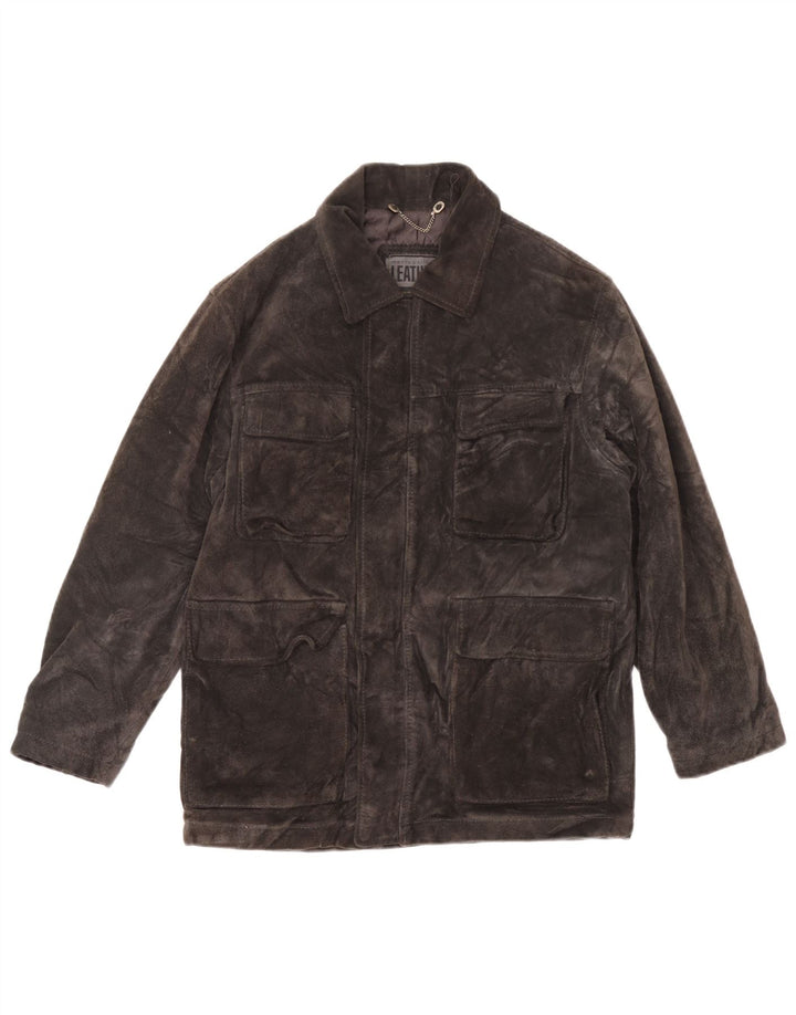 Vintage mujer ante chaqueta cortavientos de gran tamaño Reino Unido 10 cuero gris pequeño