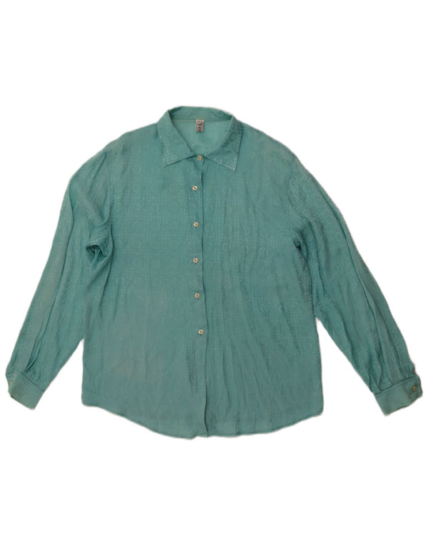 Blusa camisera de mujer VINTAGE IT 48 XL Acetato geométrico azul