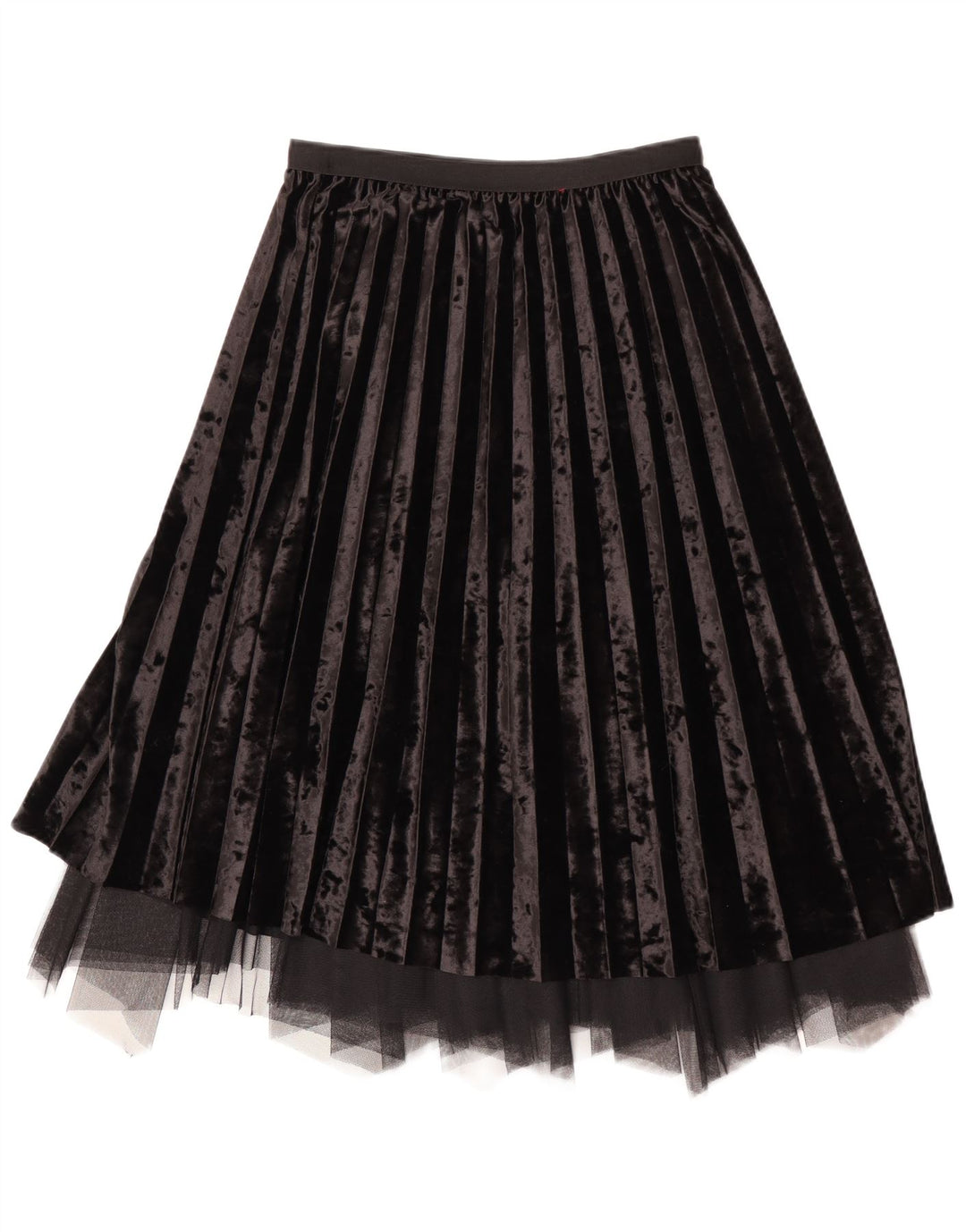 Falda plisada de terciopelo vintage para mujer W28 Negro medio