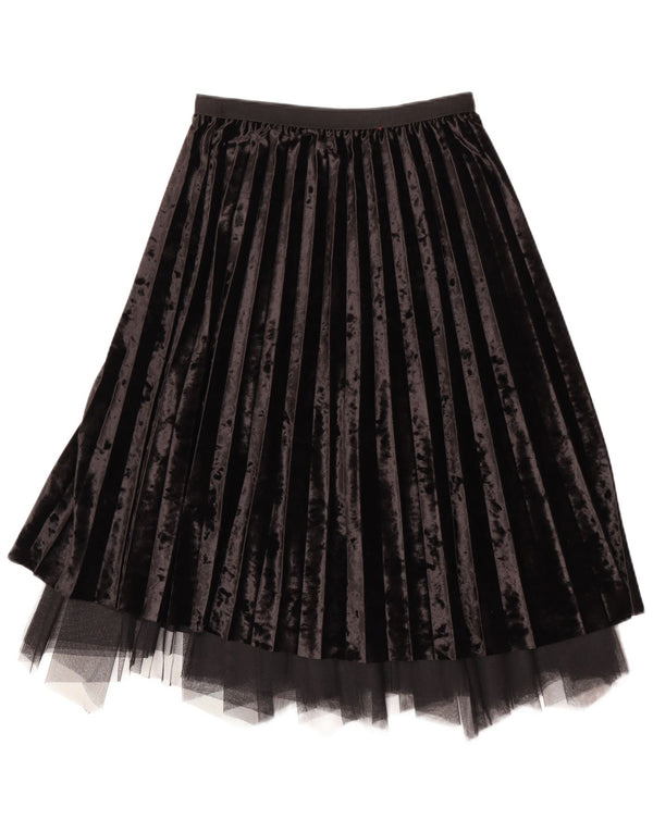 Falda plisada de terciopelo vintage para mujer W28 Negro medio