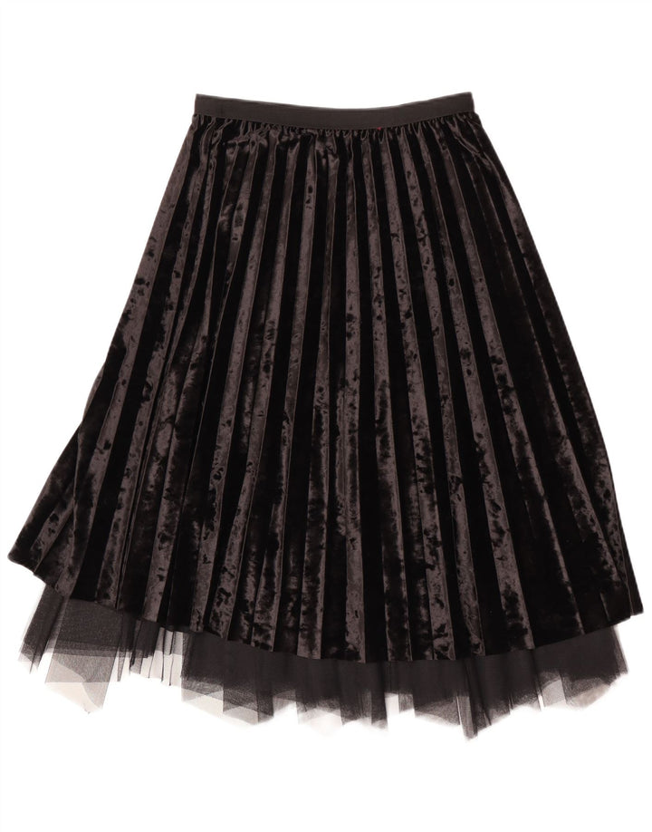 Falda plisada de terciopelo vintage para mujer W28 Negro medio