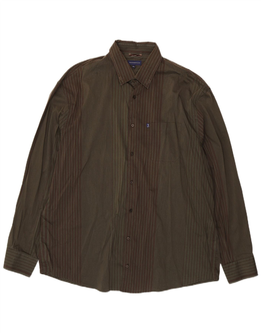 Camisa Hombre Trussardi Jeans Algodón Rayas Caqui 3XL