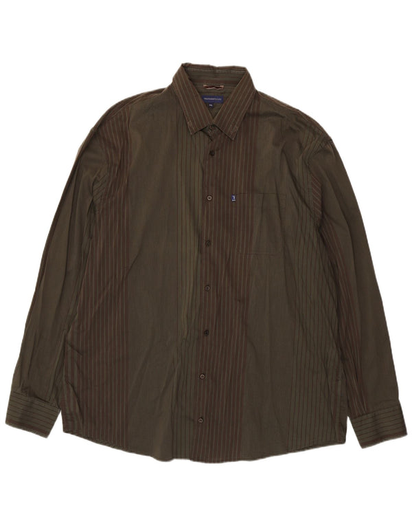 Camisa Hombre Trussardi Jeans Algodón Rayas Caqui 3XL