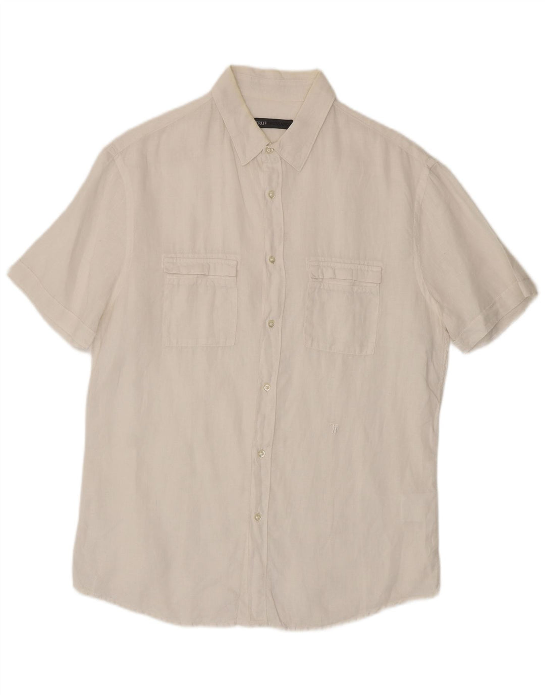Camisa Trussardi Hombre Manga Corta Talla 41 Grande Lino Blanco
