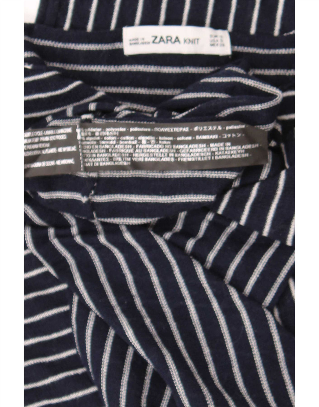 Zara Mujer Top Extragrande Manga 3/4 UK 10 Small Azul Marino Rayas