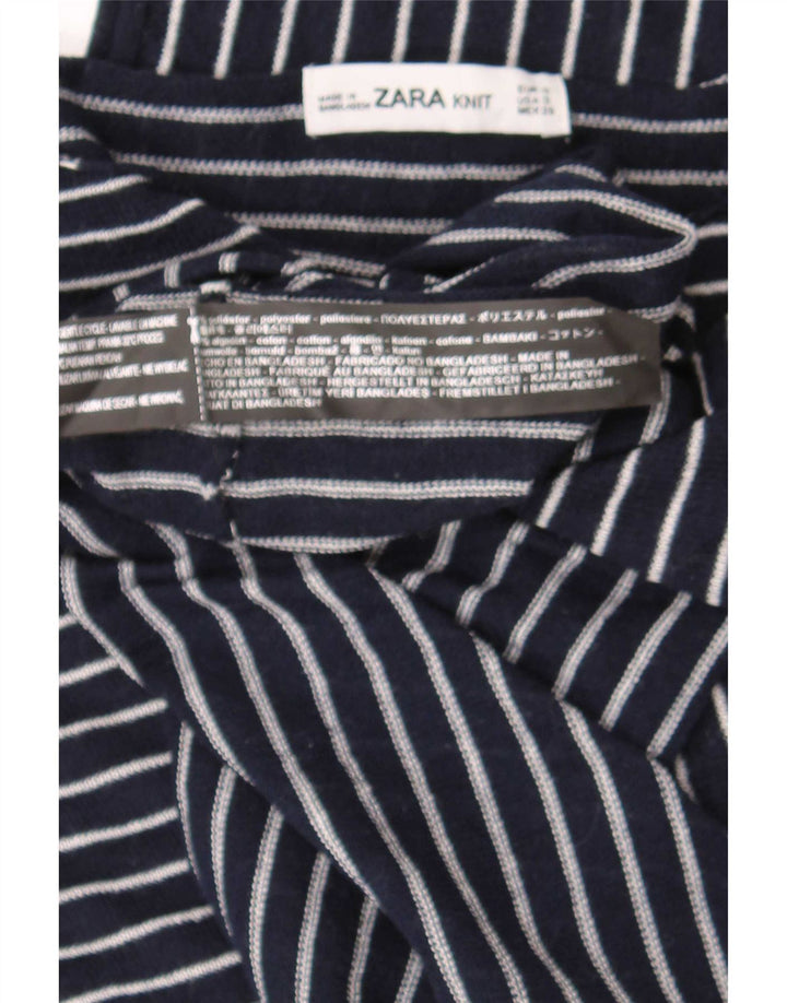 Zara Mujer Top Extragrande Manga 3/4 UK 10 Small Azul Marino Rayas