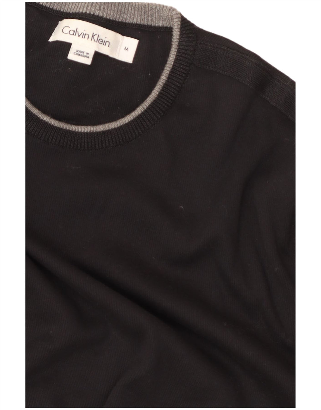 Calvin Klein Jersey de cuello redondo para hombre, suéter de algodón negro mediano