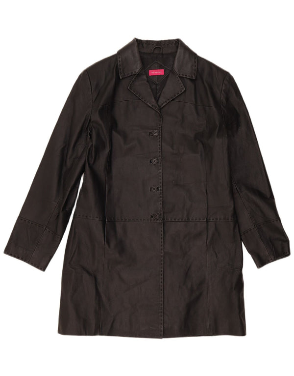 Vintage mujer cuero abrigo Reino Unido 16 cuero negro grande