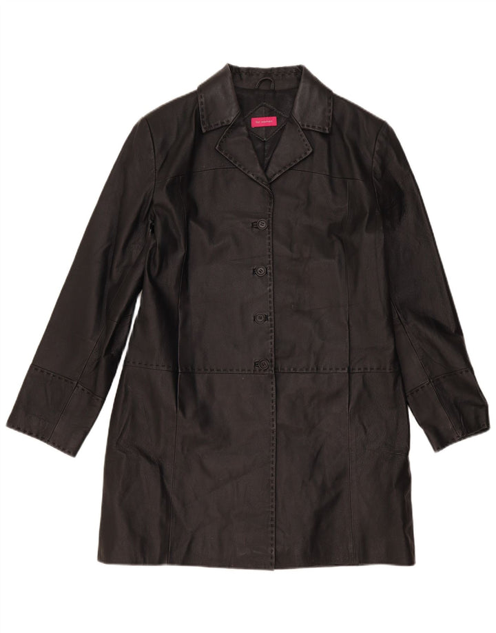 Vintage mujer cuero abrigo Reino Unido 16 cuero negro grande