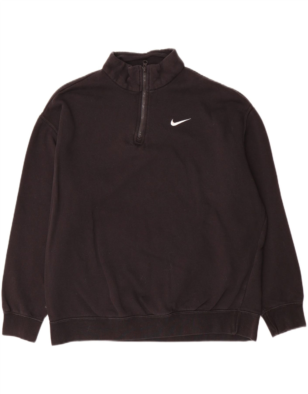 NIKE Sudadera holgada con cuello y cremallera para hombre, talla pequeña, algodón negro
