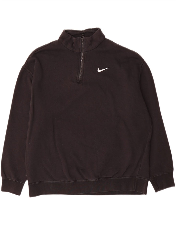 NIKE Sudadera holgada con cuello y cremallera para hombre, talla pequeña, algodón negro