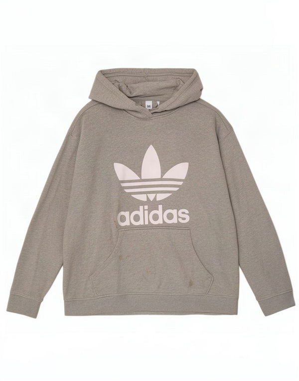 Adidas Womens Graphic Oversized Hoodie Jumper UK 28/30 3XL Grey Flecked