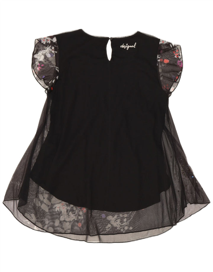 Desigual Blusa larga para mujer Top UK 10 Small Black Floral Poliéster